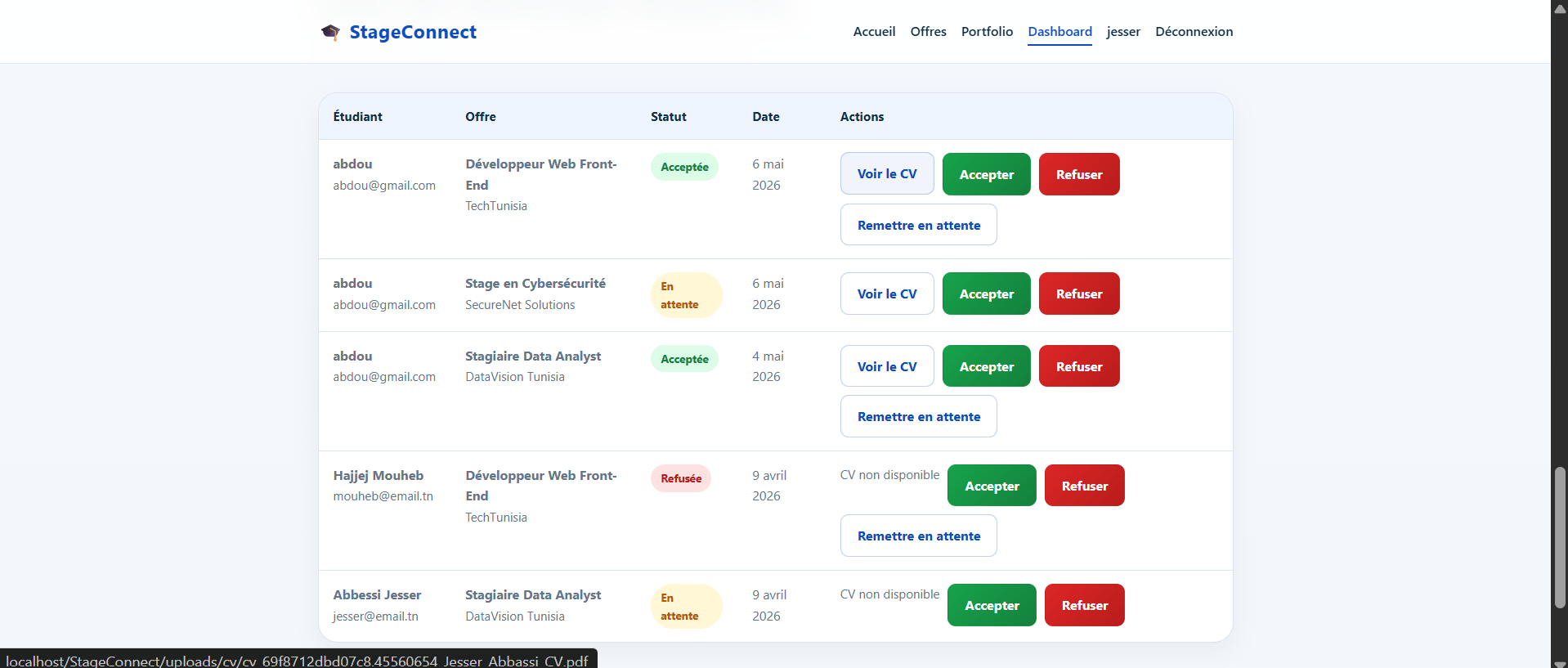 StageConnect admin dashboard screenshot